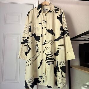 WRAY nyc cream black scribble abstract print long sleeve button up shirt dress